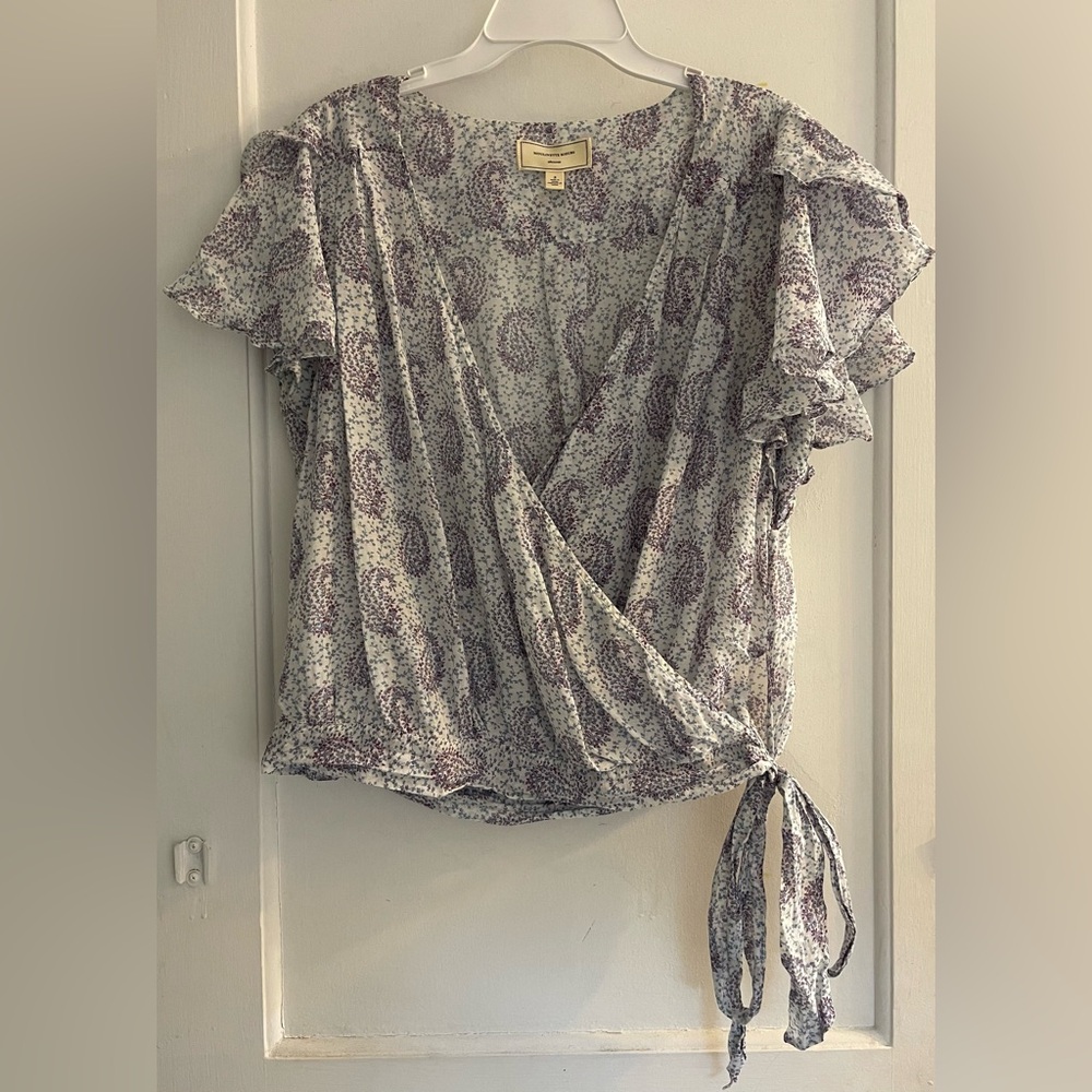 Anthropologie Moulinette Soeurs Blue Floral Silk Blend Blouse Size 2